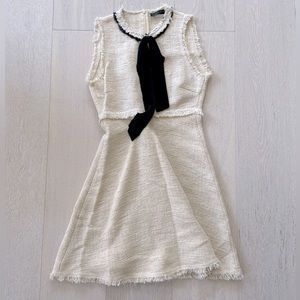 Zara tweed sleeveless dress with black bow detail XS
